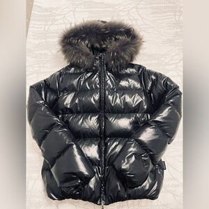 Duvetica Shiny Black Puffer Jacket with Raccoon Fur Hood
